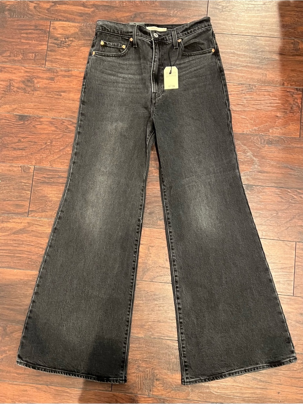 Levi's Black Wide-Leg Flare Jeans with Subtle Fade